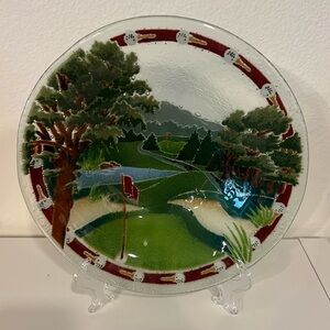 Peggy Karr Art Glass Golf Scene Bowl